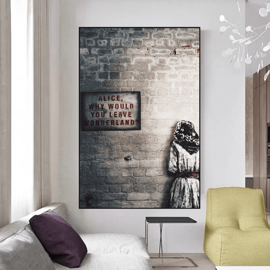 Banksy Graffiti Alice and Wonderland Canvas Wall Art-MinimalisticDecor.com