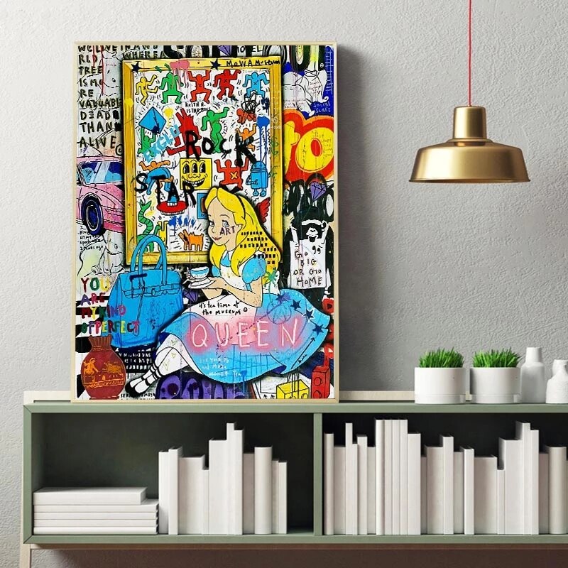 Banksy Graffiti Alice and Wonderland Canvas Wall Art-MinimalisticDecor.com