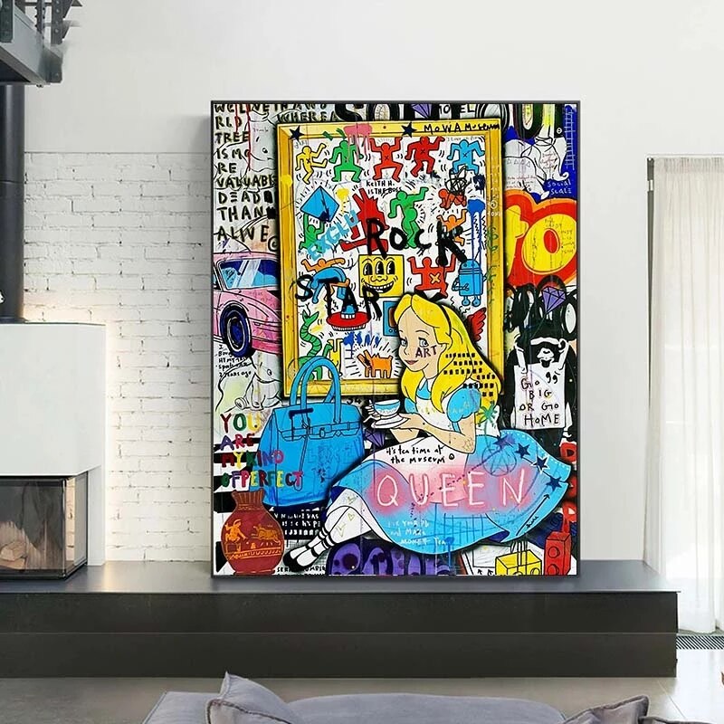 Banksy Graffiti Alice and Wonderland Canvas Wall Art-MinimalisticDecor.com