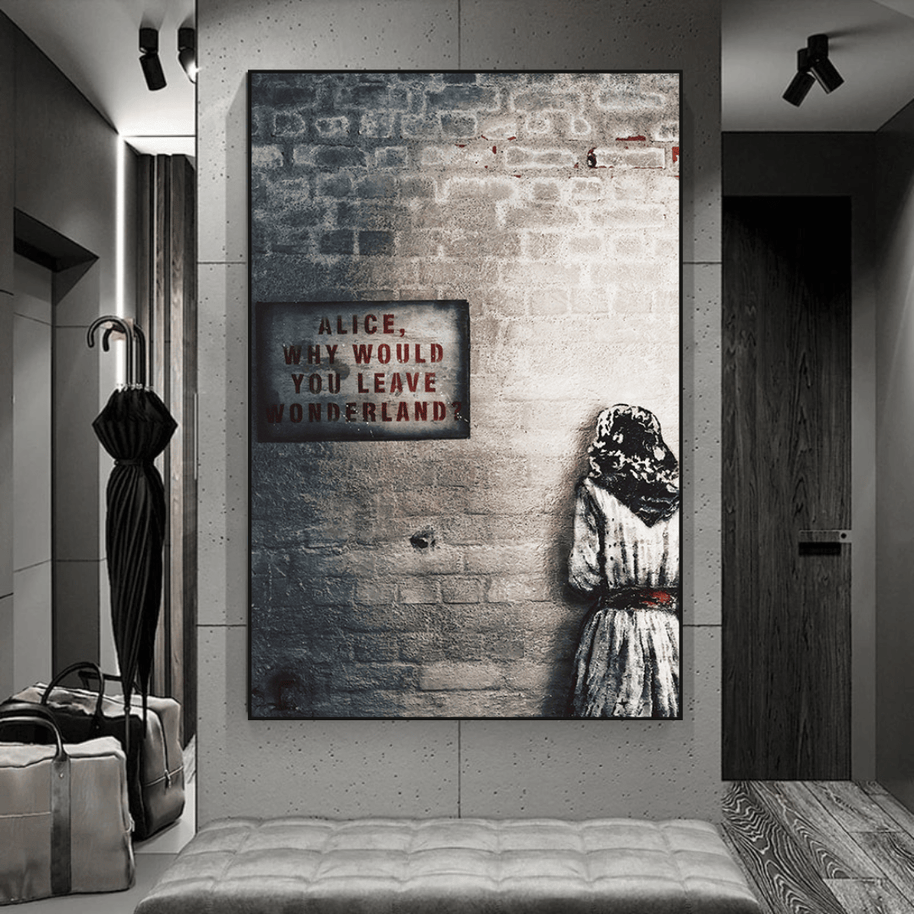 Banksy Graffiti Alice and Wonderland Canvas Wall Art-MinimalisticDecor.com