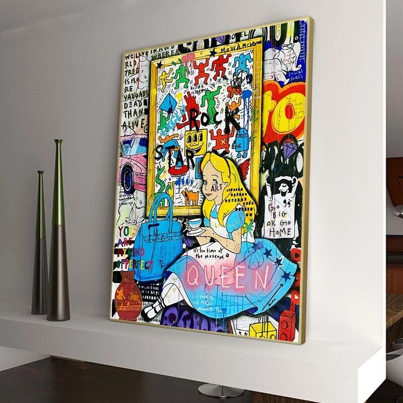 Banksy Graffiti Alice and Wonderland Canvas Wall Art-MinimalisticDecor.com