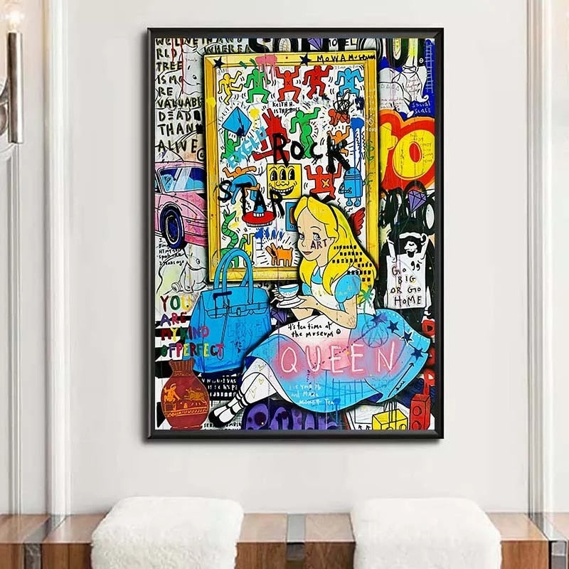 Banksy Graffiti Alice and Wonderland Canvas Wall Art-MinimalisticDecor.com