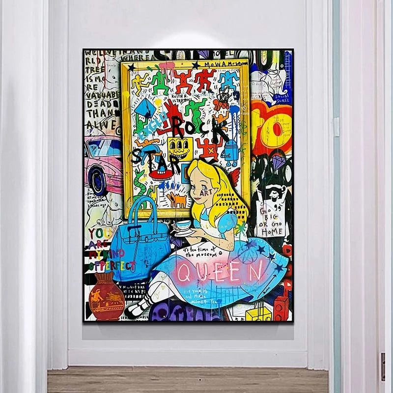 Banksy Graffiti Alice and Wonderland Canvas Wall Art-MinimalisticDecor.com