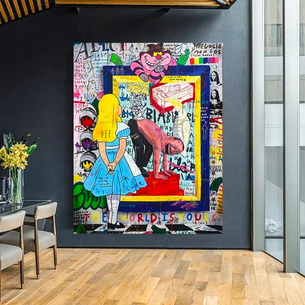 Banksy Graffiti Alice and Wonderland Mirror Canvas Wall Art-MinimalisticDecor.com