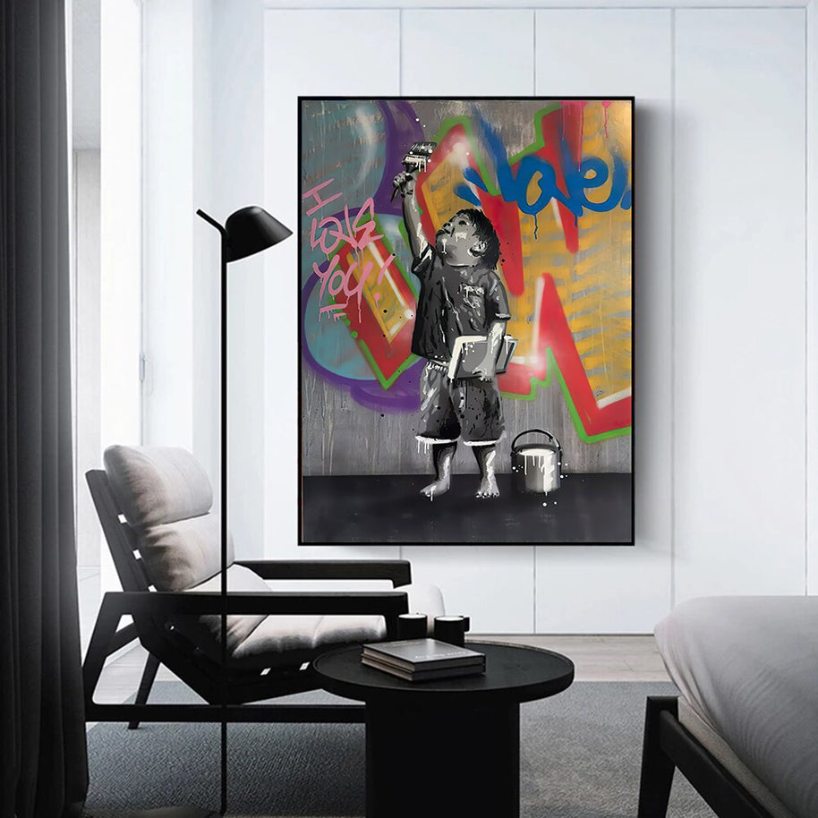 Banksy Graffiti Art Love Boy and Girl Canvas Wall Art-MinimalisticDecor.com