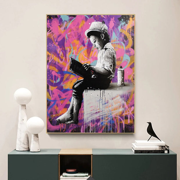 Banksy Graffiti Art Love Boy and Girl Canvas Wall Art-MinimalisticDecor.com