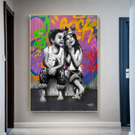 Banksy Graffiti Art Love Boy and Girl Canvas Wall Art-MinimalisticDecor.com