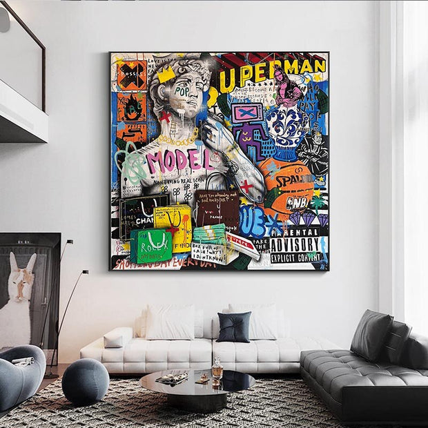 Banksy Graffiti David Luxury Fashion Canvas Wall Art-MinimalisticDecor.com