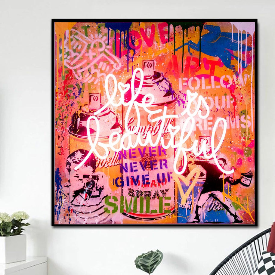 Banksy Life Is Beautiful Canvas Wall Art-MinimalisticDecor.com