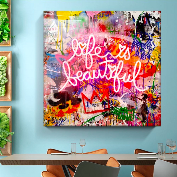 Banksy Life Is Beautiful Canvas Wall Art-MinimalisticDecor.com