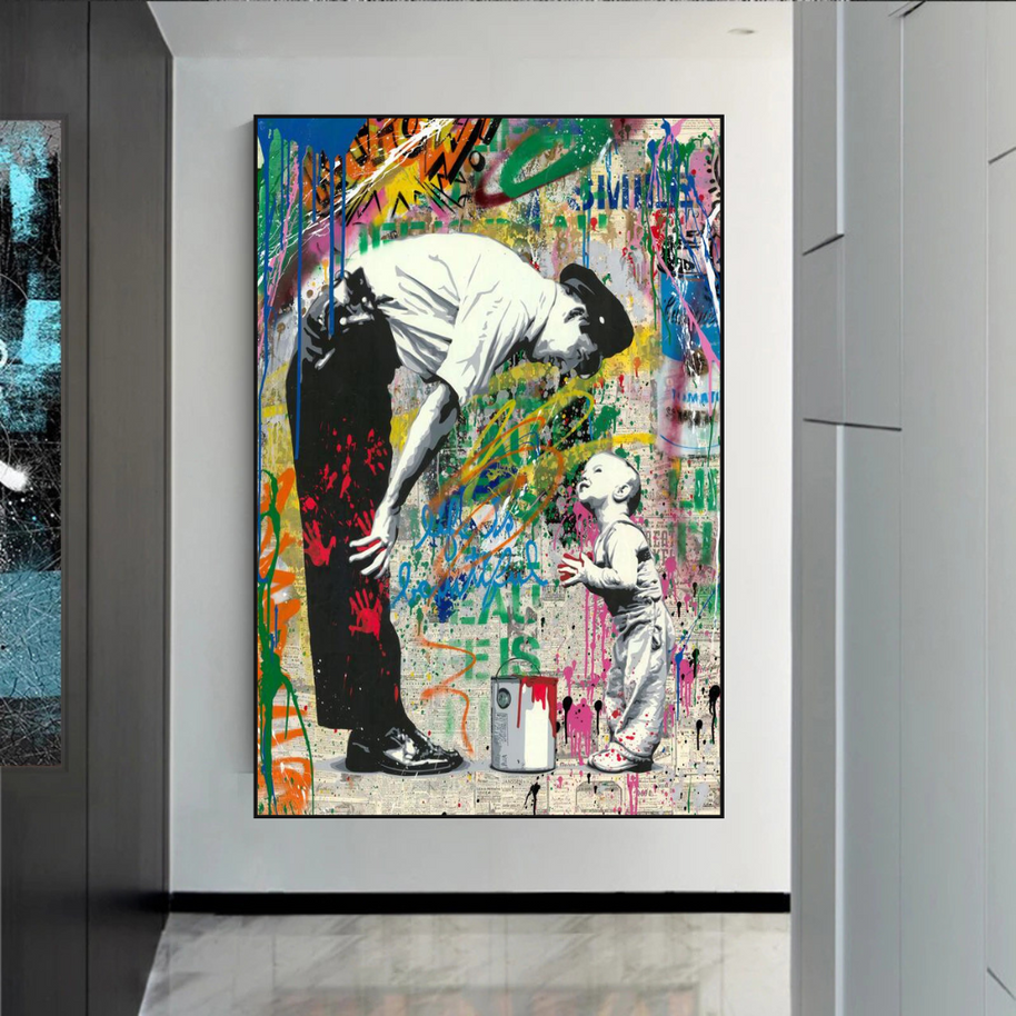 Banksy "Life is Beautiful" Cute Baby Boy & Man Canvas Wall Art-MinimalisticDecor.com