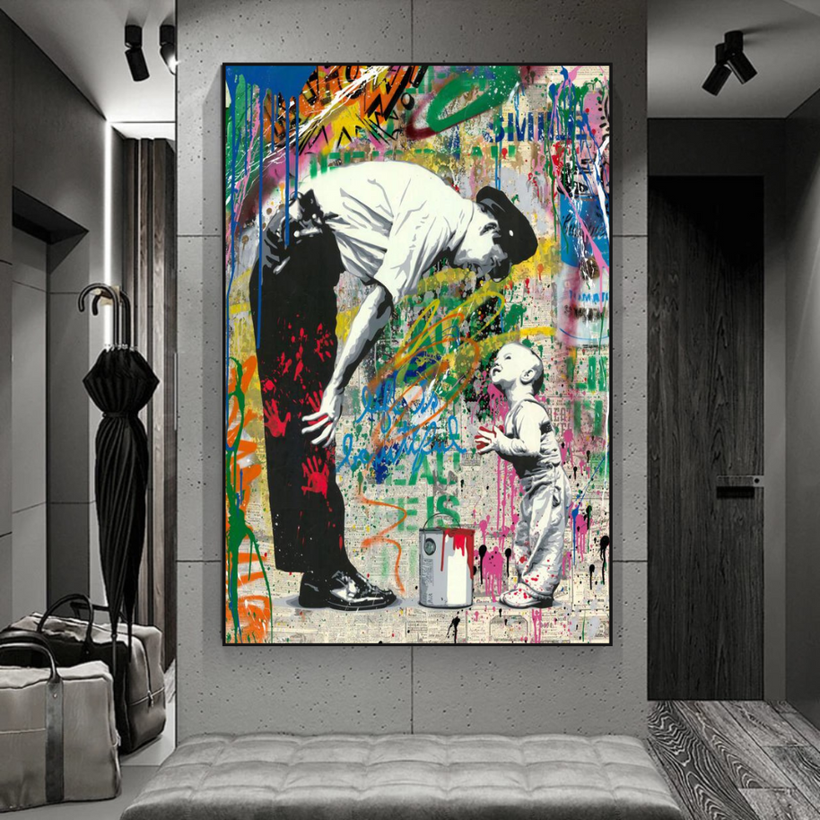 Banksy "Life is Beautiful" Cute Baby Boy & Man Canvas Wall Art-MinimalisticDecor.com