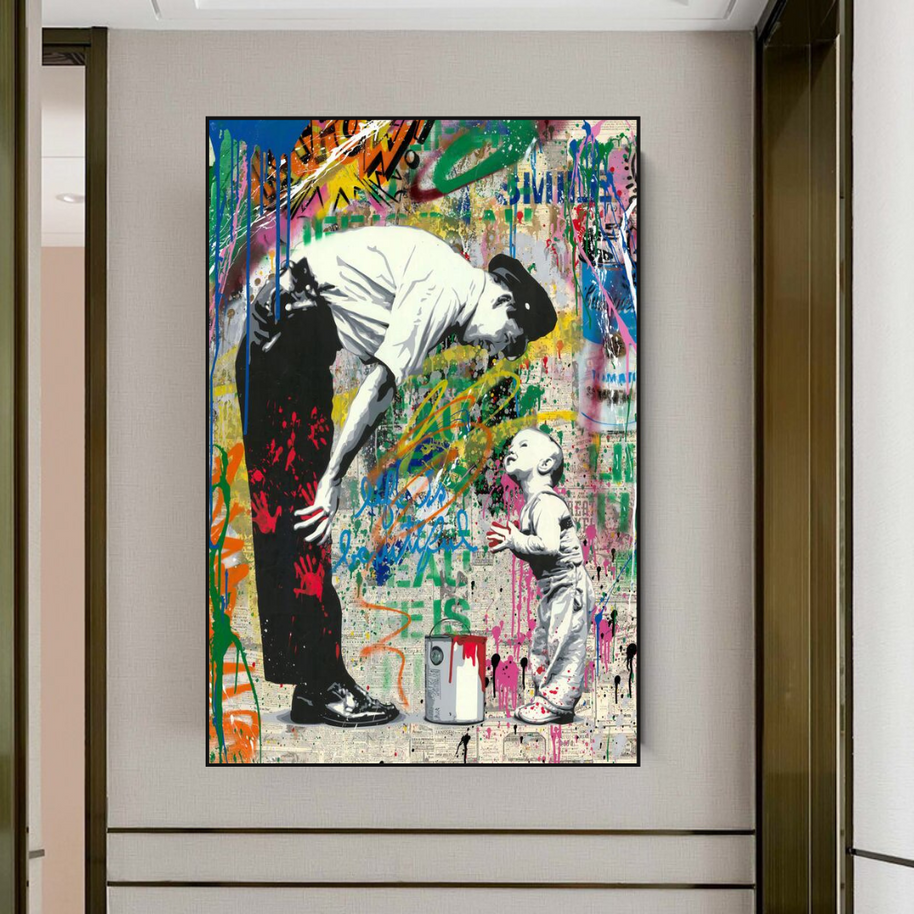 Banksy "Life is Beautiful" Cute Baby Boy & Man Canvas Wall Art-MinimalisticDecor.com