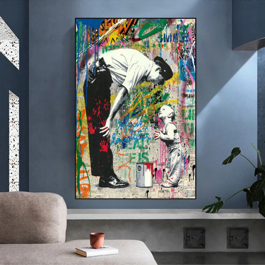 Banksy "Life is Beautiful" Cute Baby Boy & Man Canvas Wall Art-MinimalisticDecor.com