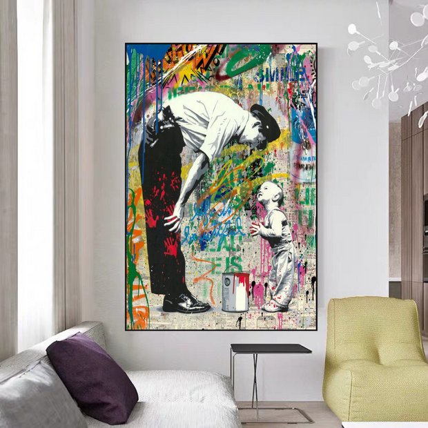 Banksy "Life is Beautiful" Cute Baby Boy & Man Canvas Wall Art-MinimalisticDecor.com