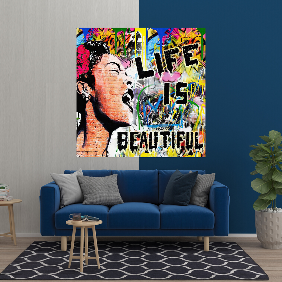 Banksy Life is Beautiful Graffiti Canvas Wall Art-MinimalisticDecor.com