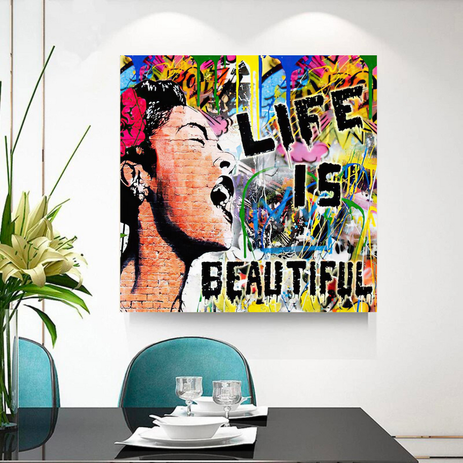 Banksy Life is Beautiful Graffiti Canvas Wall Art-MinimalisticDecor.com