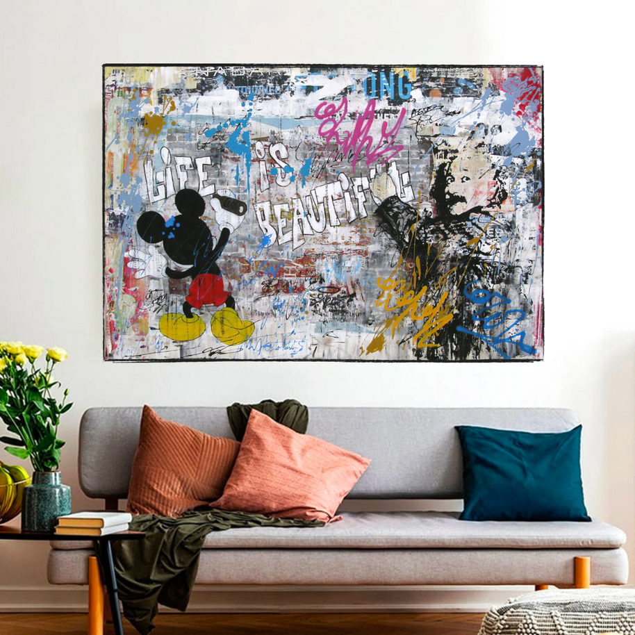 Banksy Life is Beautiful Mickey Canvas Wall Art-MinimalisticDecor.com