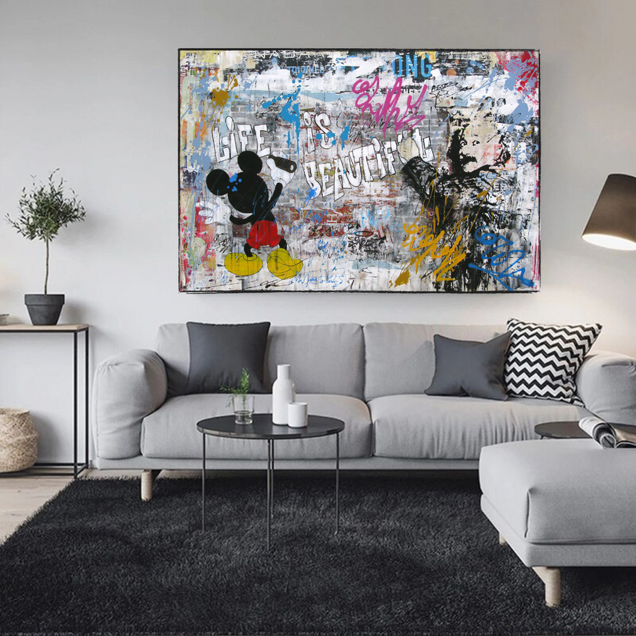 Banksy Life is Beautiful Mickey Canvas Wall Art-MinimalisticDecor.com