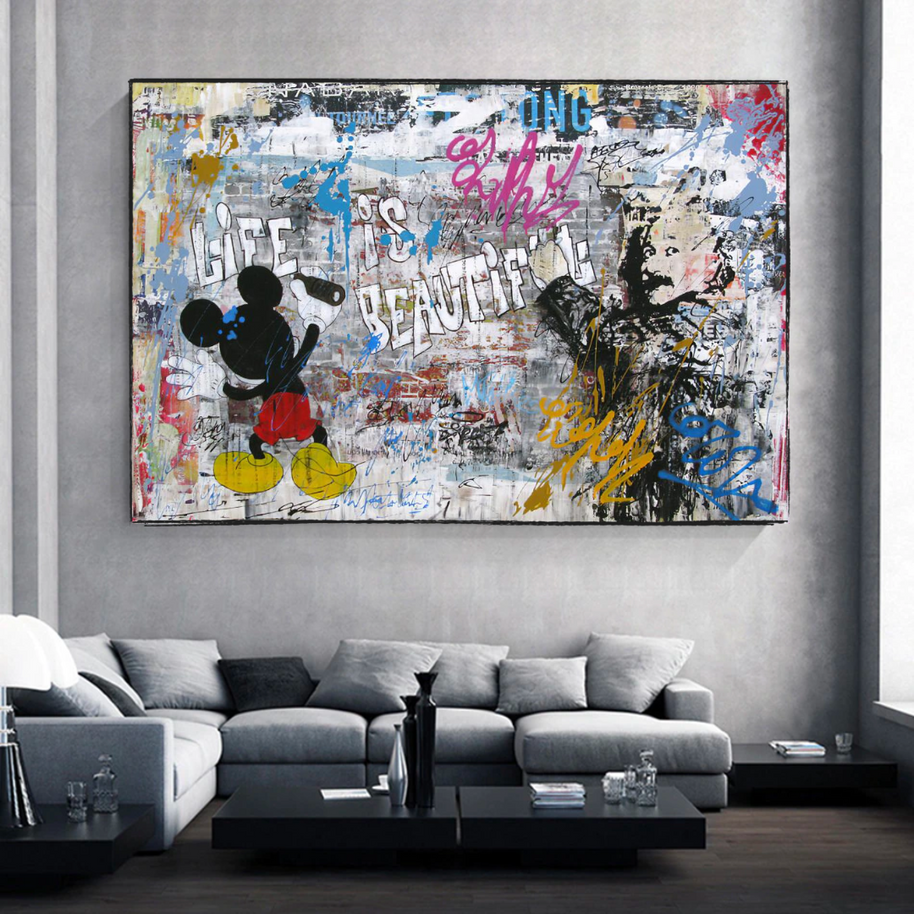 Banksy Life is Beautiful Mickey Canvas Wall Art-MinimalisticDecor.com