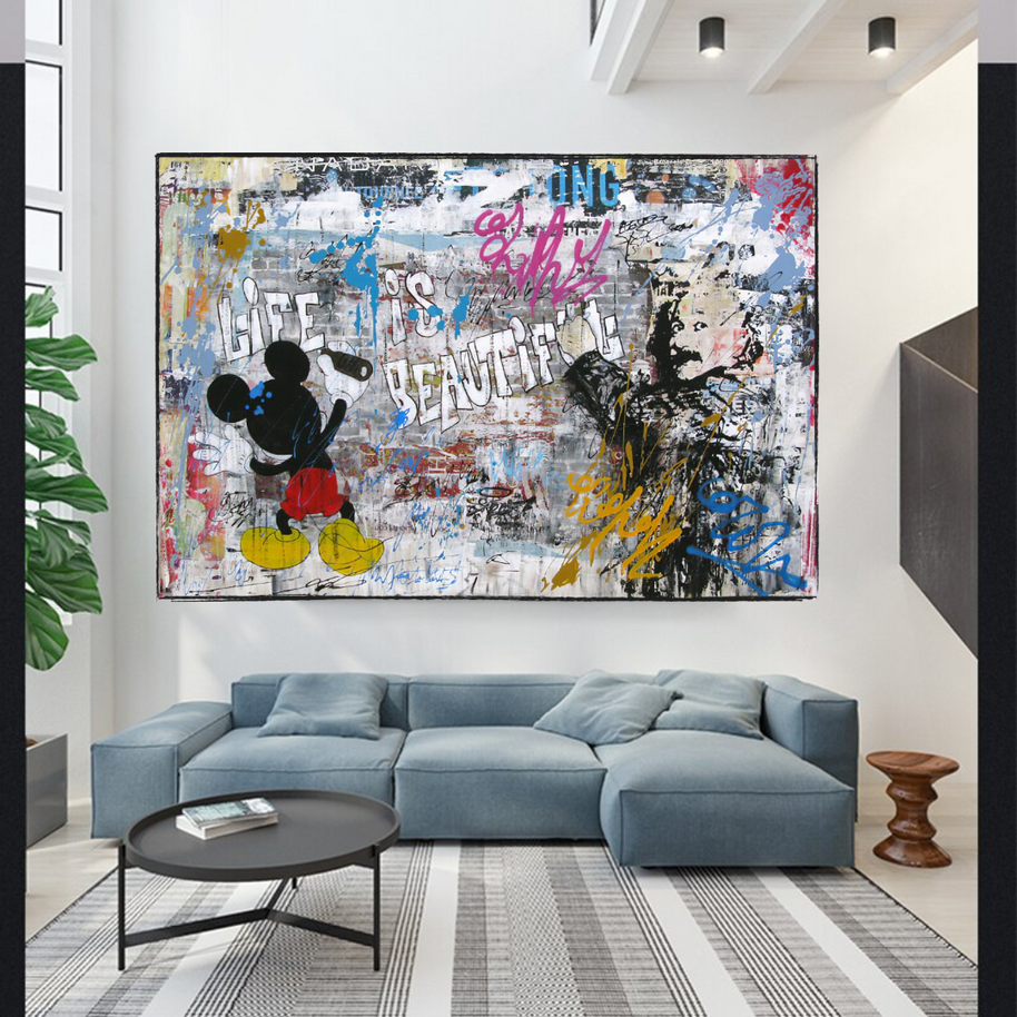 Banksy Life is Beautiful Mickey Canvas Wall Art-MinimalisticDecor.com