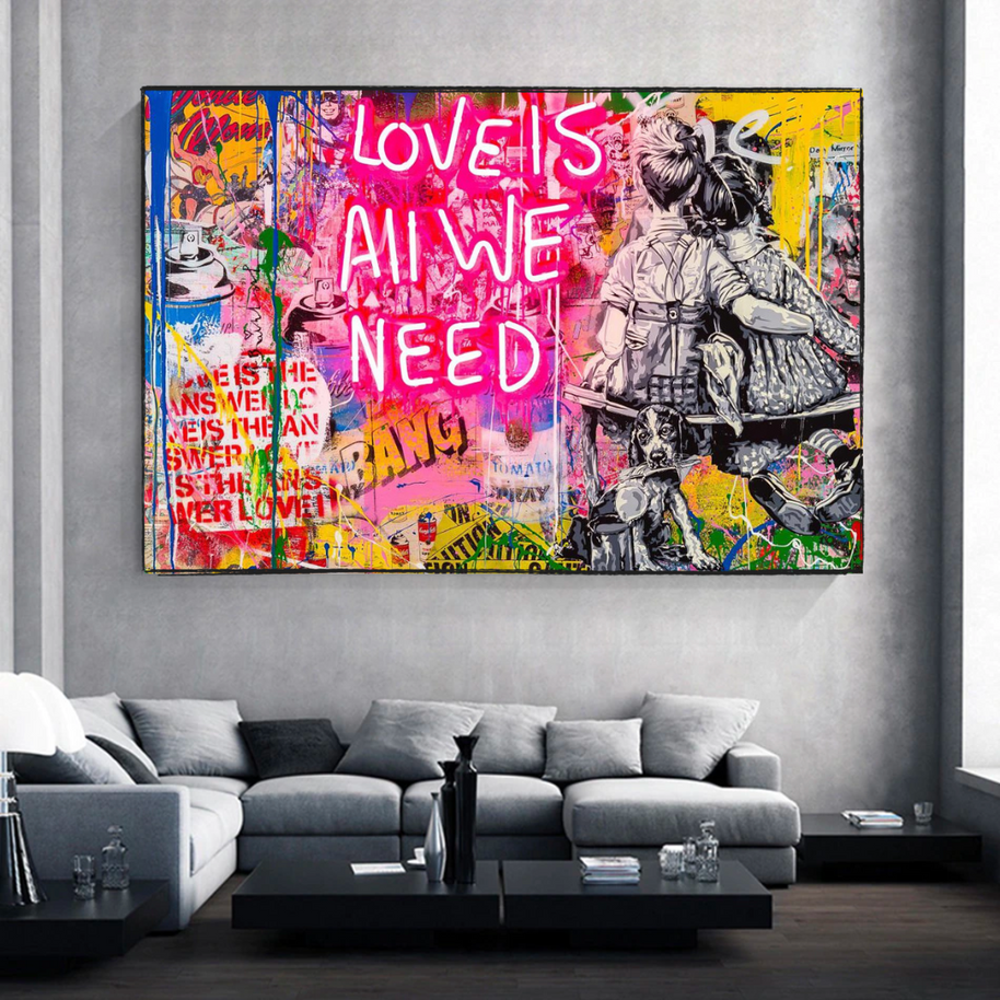 Banksy Love is all we need Canvas Wall Art-MinimalisticDecor.com