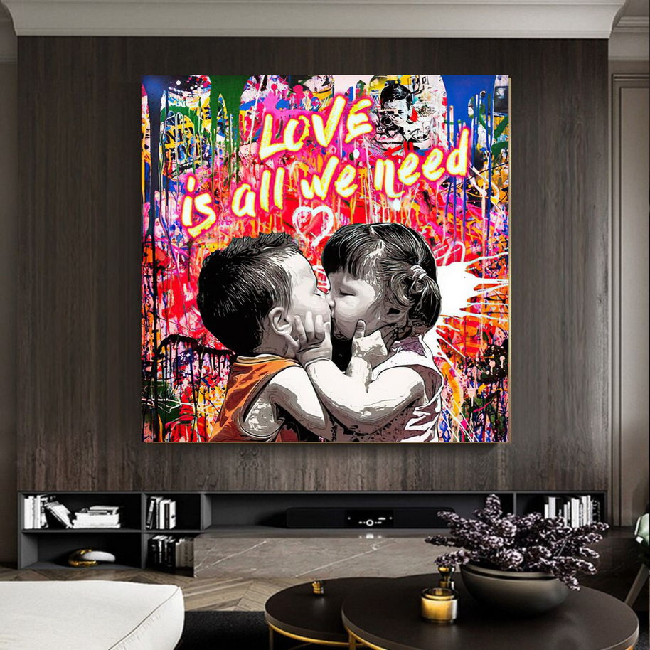 Banksy Love is all we need Graffiti Canvas Wall Art-MinimalisticDecor.com