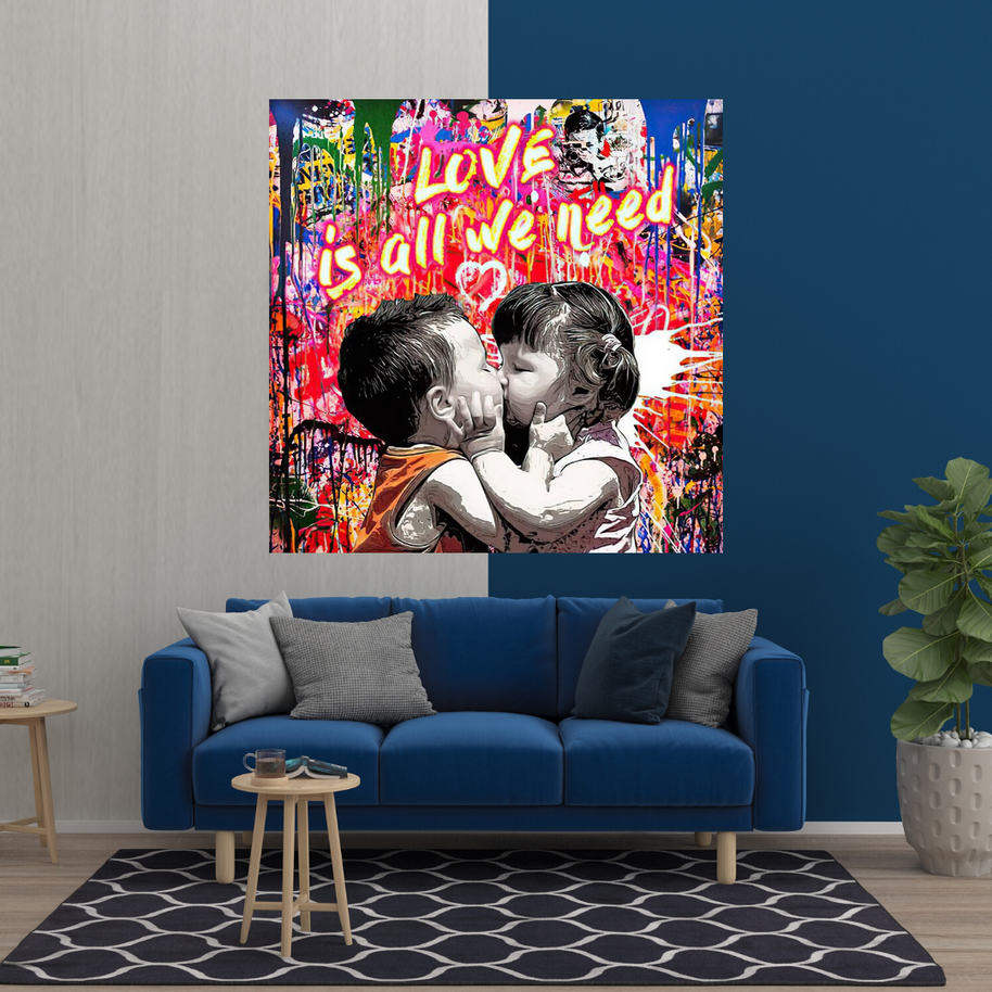 Banksy Love is all we need Graffiti Canvas Wall Art-MinimalisticDecor.com