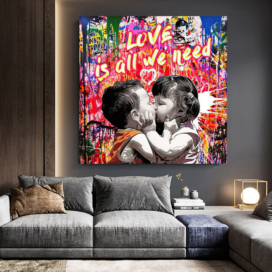 Banksy Love is all we need Graffiti Canvas Wall Art-MinimalisticDecor.com
