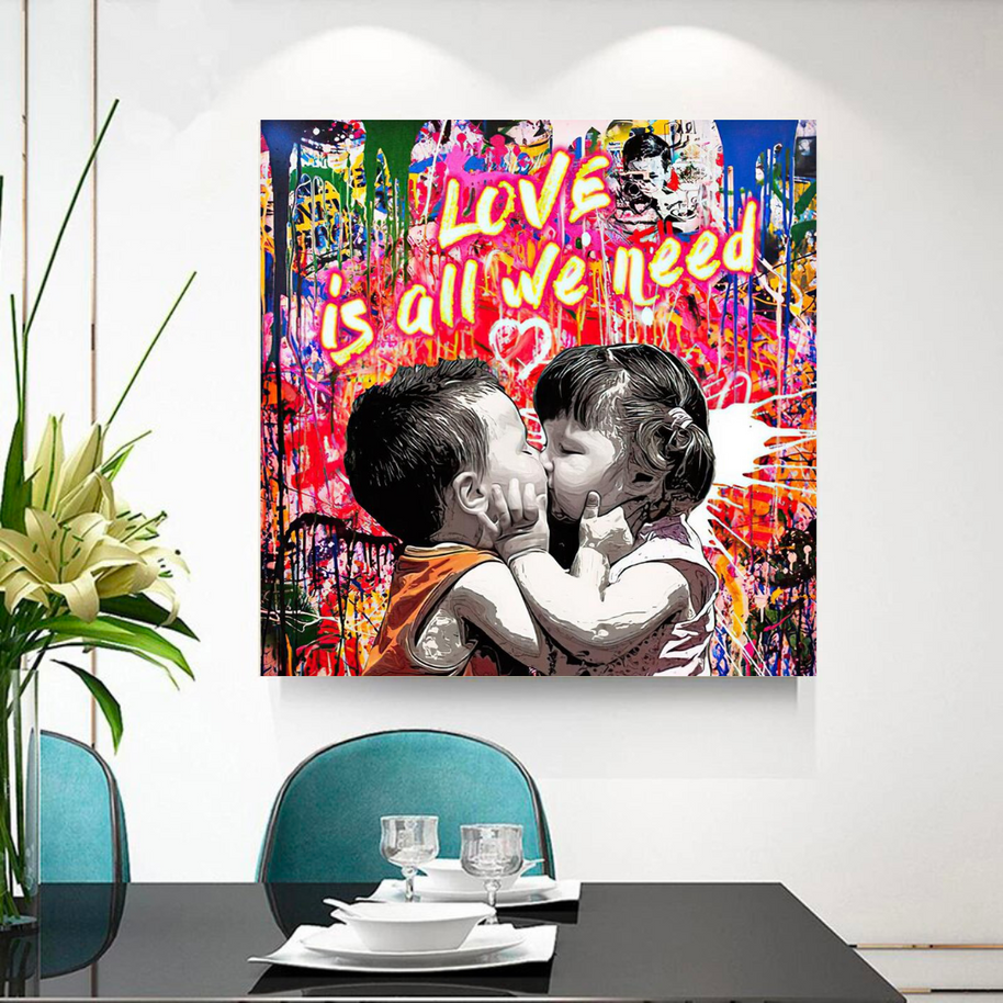Banksy Love is all we need Graffiti Canvas Wall Art-MinimalisticDecor.com