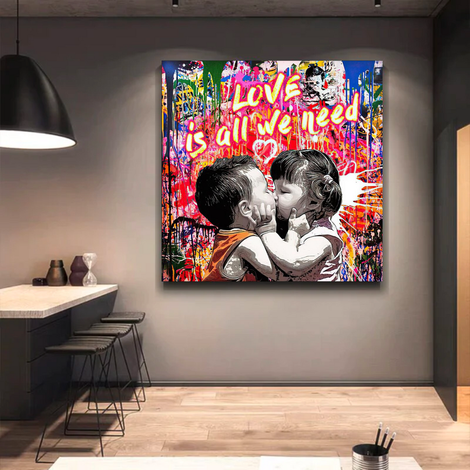 Banksy Love is all we need Graffiti Canvas Wall Art-MinimalisticDecor.com