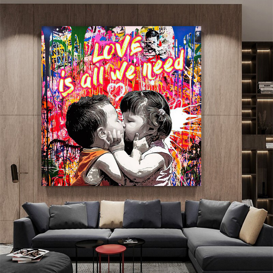 Banksy Love is all we need Graffiti Canvas Wall Art-MinimalisticDecor.com