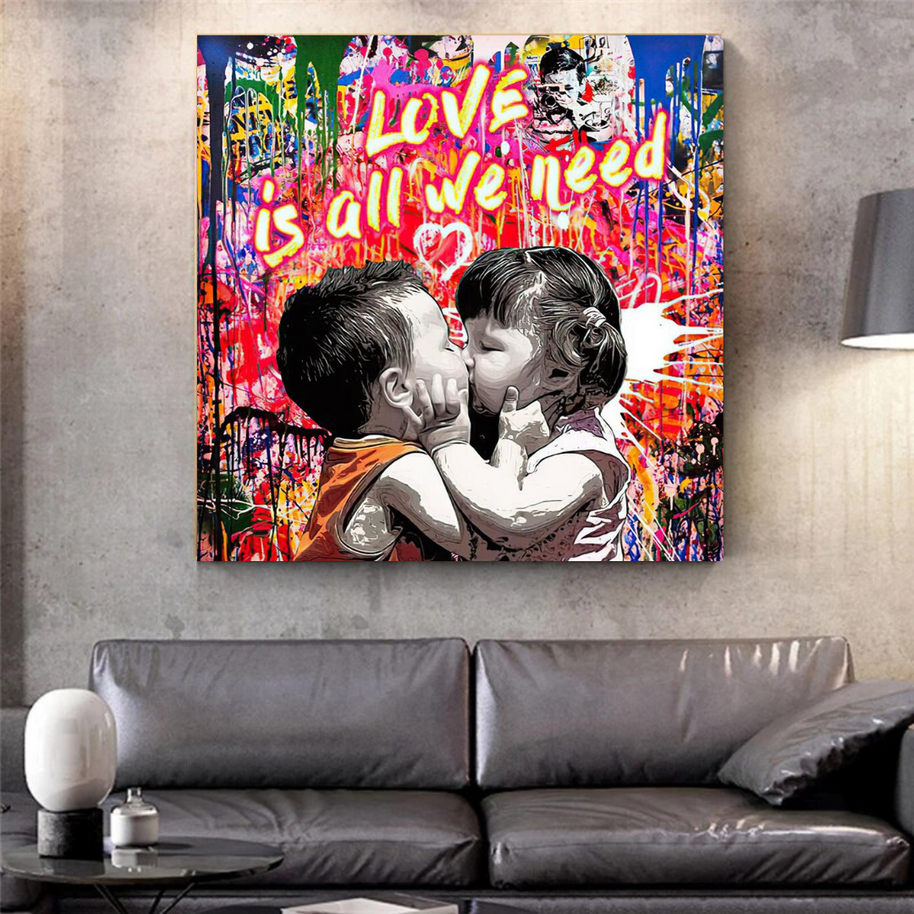 Banksy Love is all we need Graffiti Canvas Wall Art-MinimalisticDecor.com