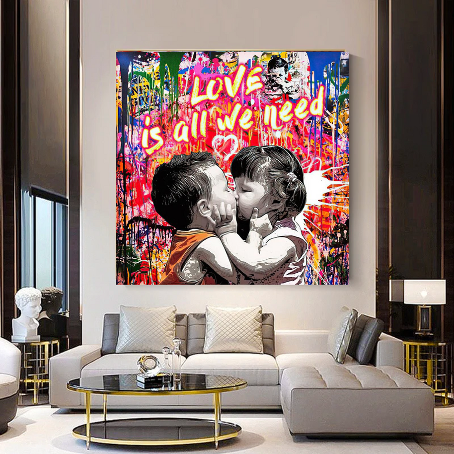 Banksy Love is all we need Graffiti Canvas Wall Art-MinimalisticDecor.com