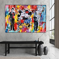 Banksy Love is the Answer Canvas Wall Art - Mickey, Minnie, Chaplin, Einstein-MinimalisticDecor.com