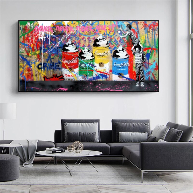 Banksy Never Give Up Canvas Art - Graffiti Street Art-MinimalisticDecor.com