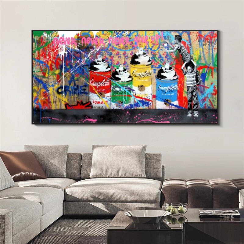 Banksy Never Give Up Canvas Art - Graffiti Street Art-MinimalisticDecor.com