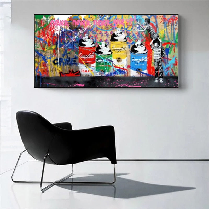 Banksy Never Give Up Canvas Art - Graffiti Street Art-MinimalisticDecor.com