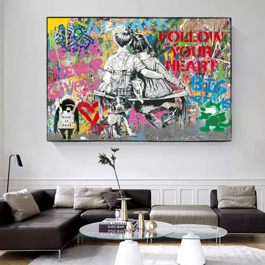 Banksy Never Give Up Follow Your Dreams Canvas Wall Art-MinimalisticDecor.com