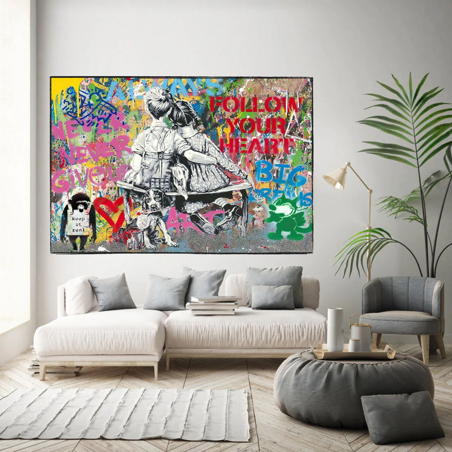 Banksy Never Give Up Follow Your Dreams Canvas Wall Art-MinimalisticDecor.com