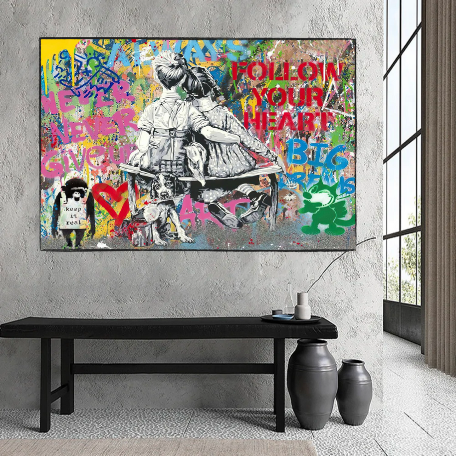 Banksy Never Give Up Follow Your Dreams Canvas Wall Art-MinimalisticDecor.com