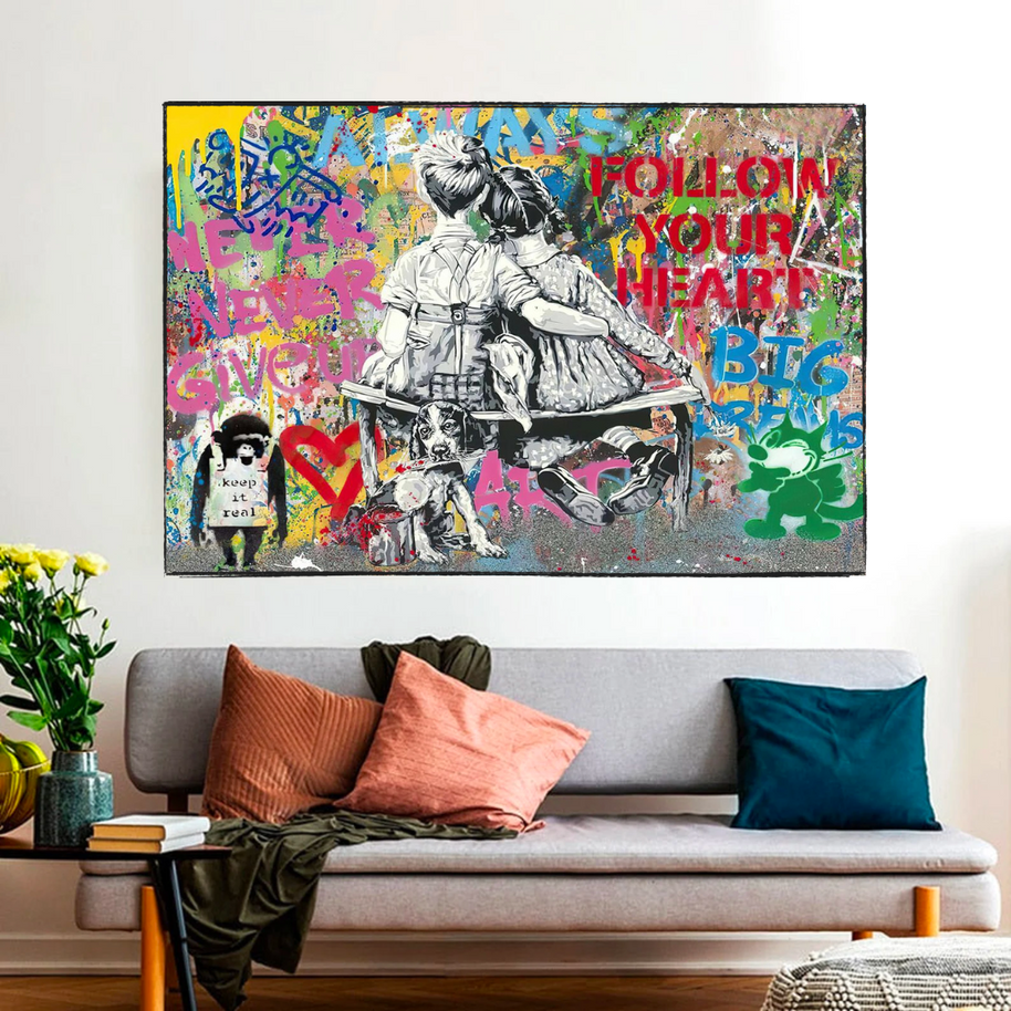 Banksy Never Give Up Follow Your Dreams Canvas Wall Art-MinimalisticDecor.com