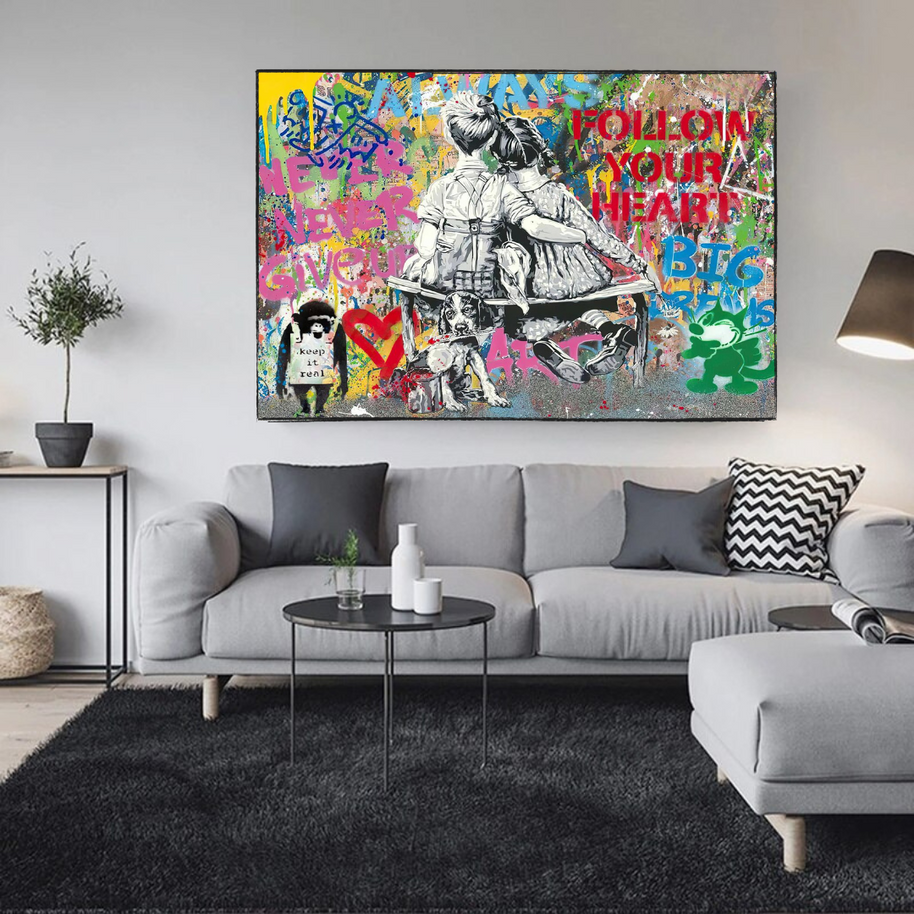 Banksy Never Give Up Follow Your Dreams Canvas Wall Art-MinimalisticDecor.com