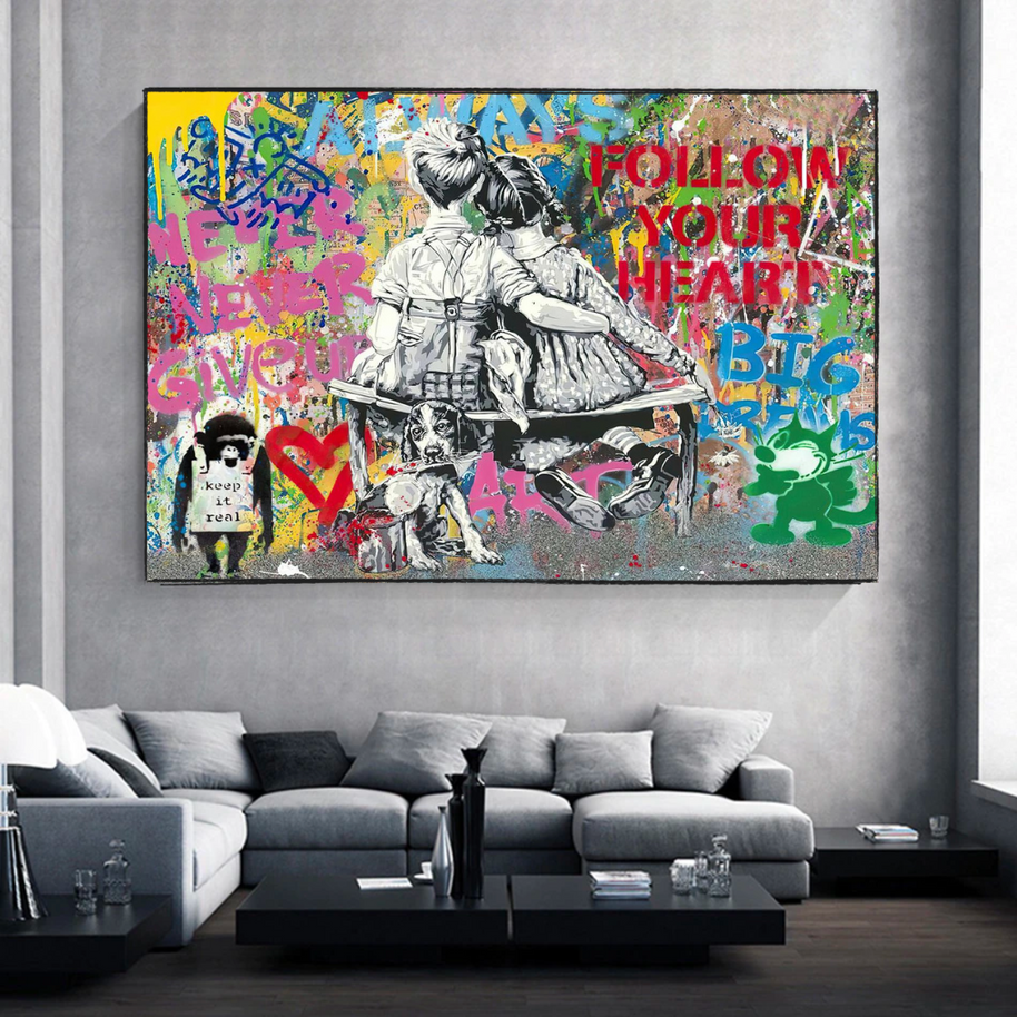 Banksy Never Give Up Follow Your Dreams Canvas Wall Art-MinimalisticDecor.com