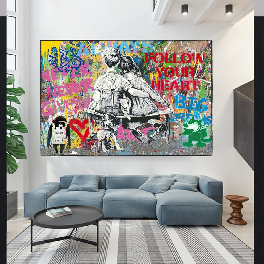 Banksy Never Give Up Follow Your Dreams Canvas Wall Art-MinimalisticDecor.com