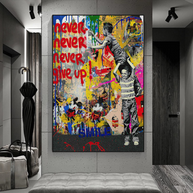 Banksy Never Give Up: Inspirational Street Art Canvas Wall Decor-MinimalisticDecor.com