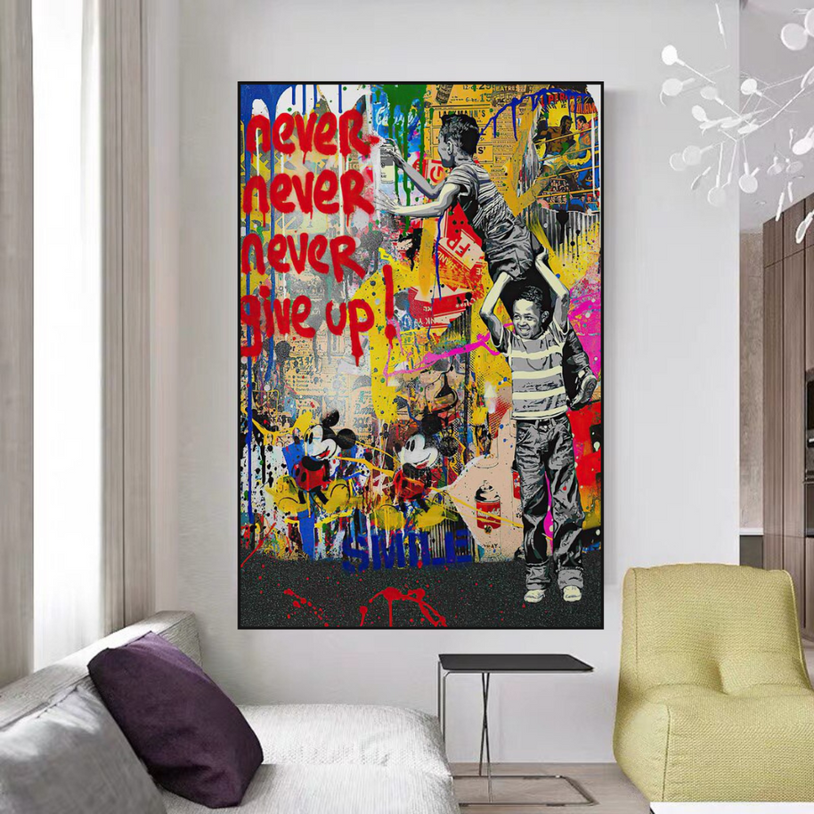 Banksy Never Give Up: Inspirational Street Art Canvas Wall Decor-MinimalisticDecor.com