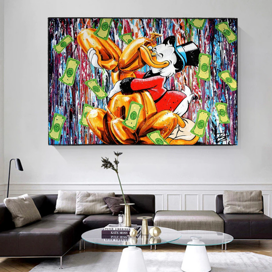Banksy Scrooge McDuck and Dog Canvas Wall Art-MinimalisticDecor.com