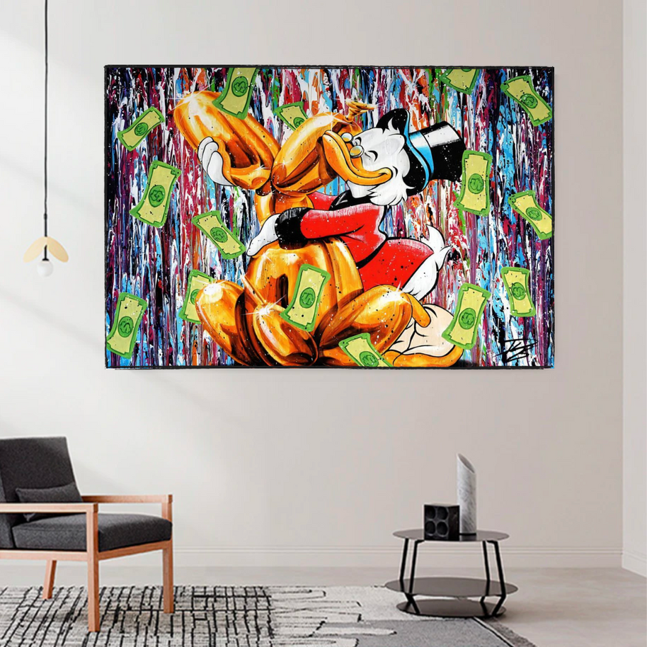Banksy Scrooge McDuck and Dog Canvas Wall Art-MinimalisticDecor.com