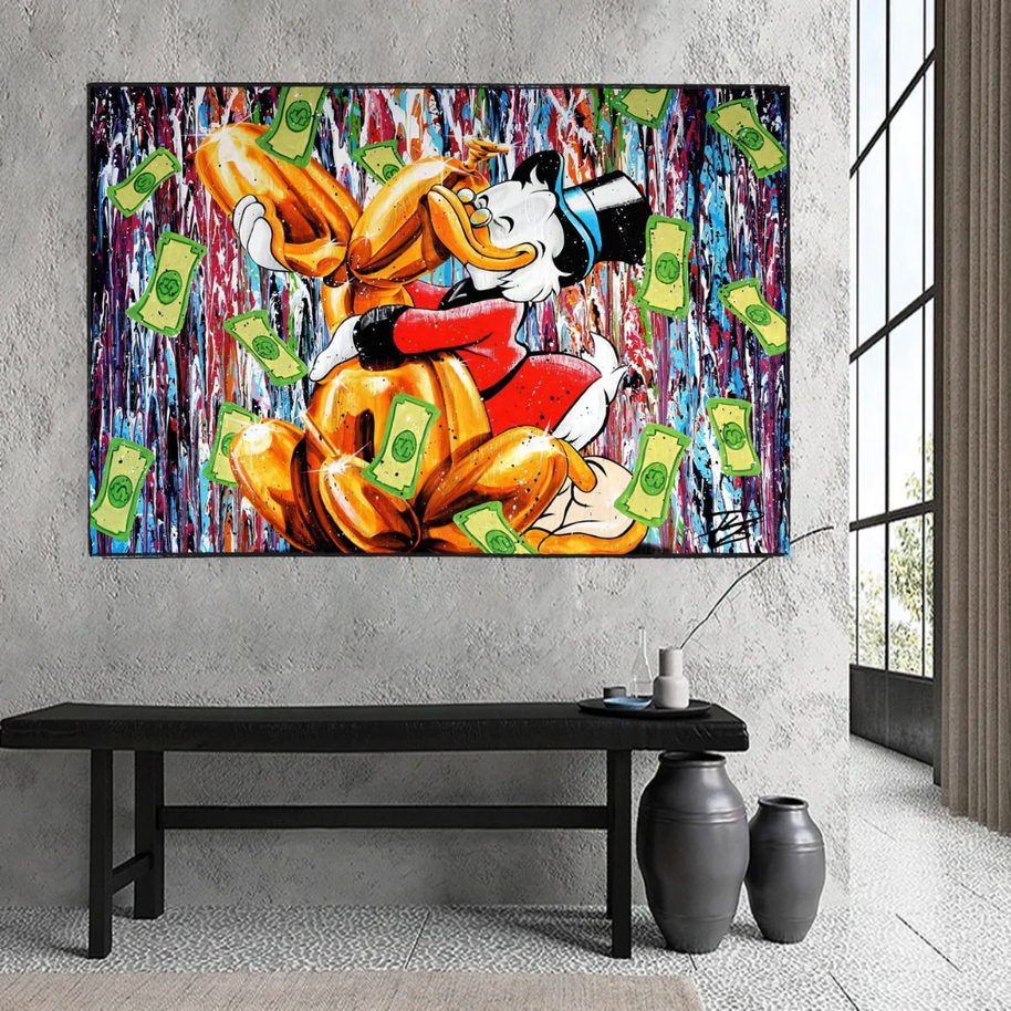 Banksy Scrooge McDuck and Dog Canvas Wall Art-MinimalisticDecor.com